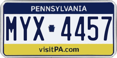 PA license plate MYX4457