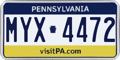 PA license plate MYX4472
