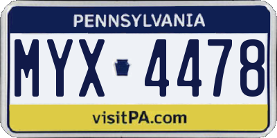 PA license plate MYX4478