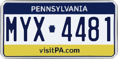 PA license plate MYX4481