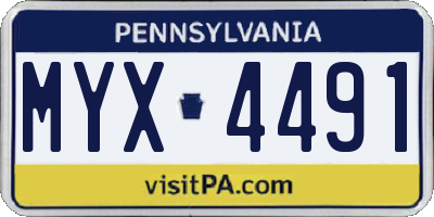 PA license plate MYX4491