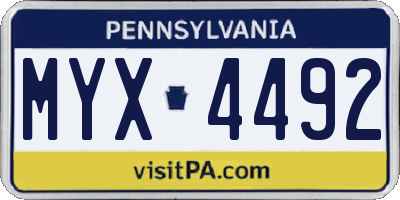 PA license plate MYX4492