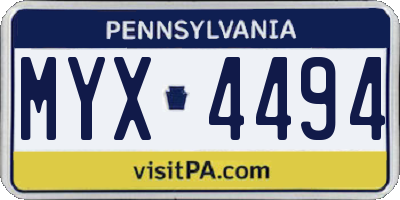 PA license plate MYX4494