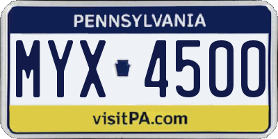 PA license plate MYX4500