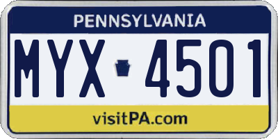 PA license plate MYX4501