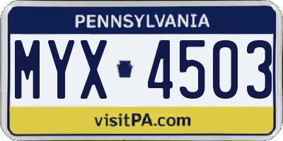 PA license plate MYX4503