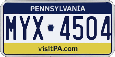 PA license plate MYX4504