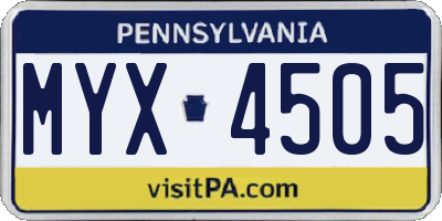 PA license plate MYX4505