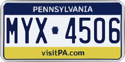PA license plate MYX4506