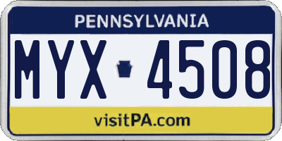 PA license plate MYX4508