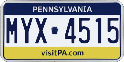 PA license plate MYX4515