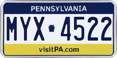 PA license plate MYX4522