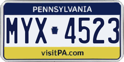 PA license plate MYX4523