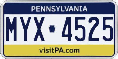 PA license plate MYX4525