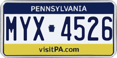 PA license plate MYX4526