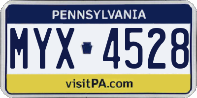 PA license plate MYX4528