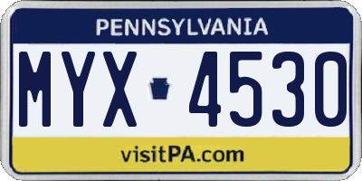 PA license plate MYX4530