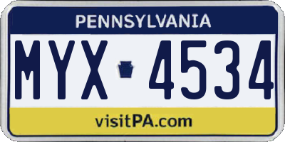 PA license plate MYX4534