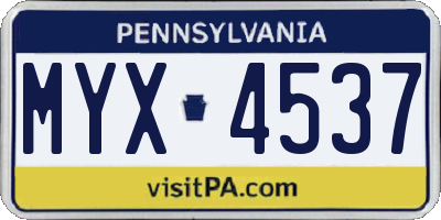 PA license plate MYX4537