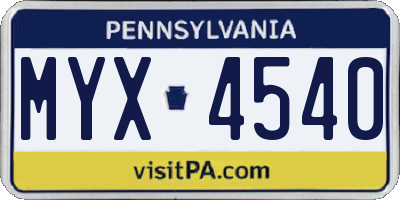 PA license plate MYX4540