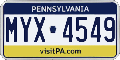 PA license plate MYX4549
