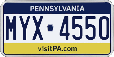 PA license plate MYX4550