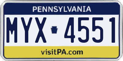 PA license plate MYX4551