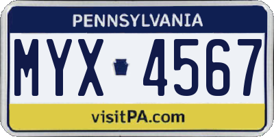 PA license plate MYX4567