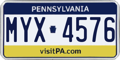 PA license plate MYX4576