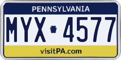 PA license plate MYX4577