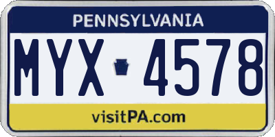 PA license plate MYX4578