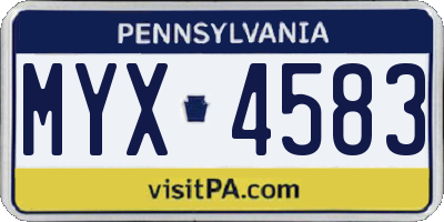 PA license plate MYX4583