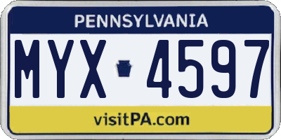 PA license plate MYX4597