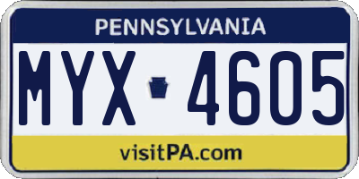 PA license plate MYX4605
