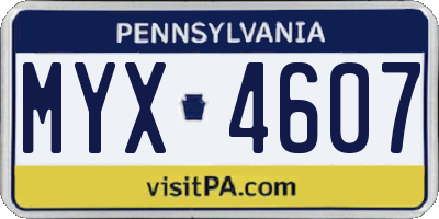 PA license plate MYX4607