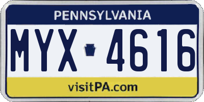 PA license plate MYX4616