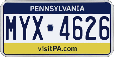 PA license plate MYX4626