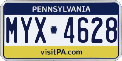 PA license plate MYX4628