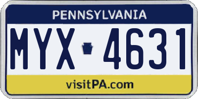PA license plate MYX4631
