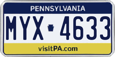 PA license plate MYX4633