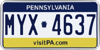 PA license plate MYX4637