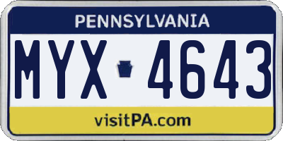 PA license plate MYX4643