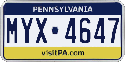 PA license plate MYX4647