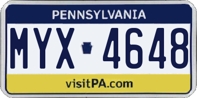 PA license plate MYX4648