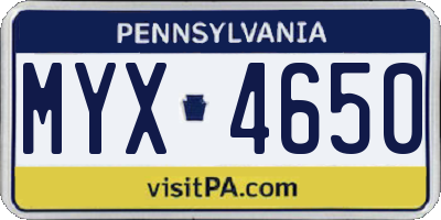 PA license plate MYX4650
