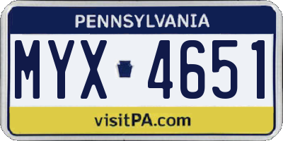PA license plate MYX4651