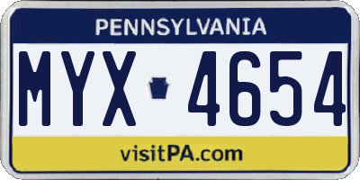 PA license plate MYX4654