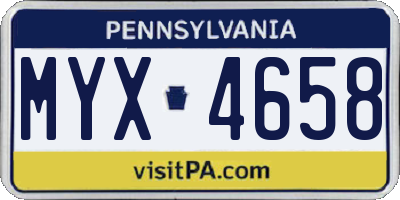 PA license plate MYX4658