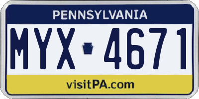 PA license plate MYX4671