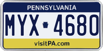 PA license plate MYX4680